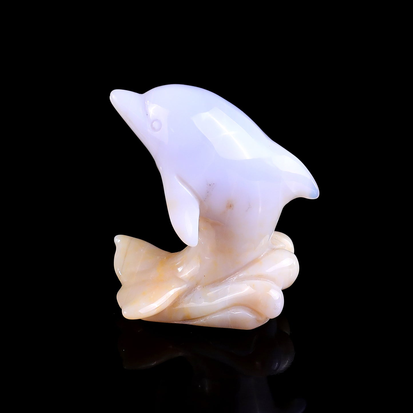 3.0" Blue Chalcedony Hand Carved Crystal Dolphin Sculpture