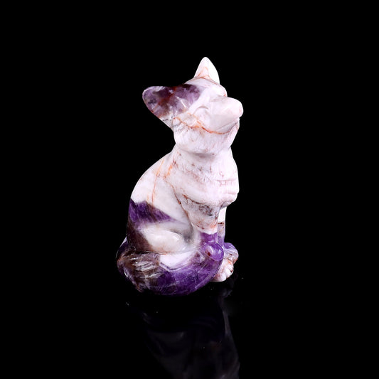 3.0" Dream Amethyst Hand Carved Crystal Fox Sculpture