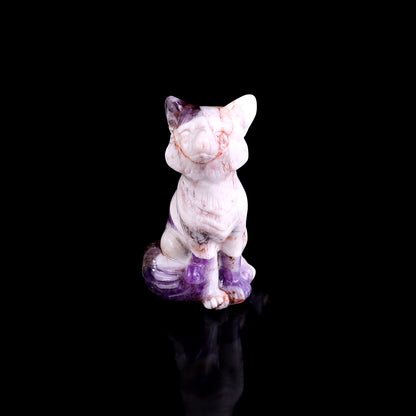 3.0" Dream Amethyst Hand Carved Crystal Fox Sculpture