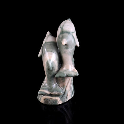 3.2" Jiulong Jade Hand Carved Crystal Dolphins Sculpture