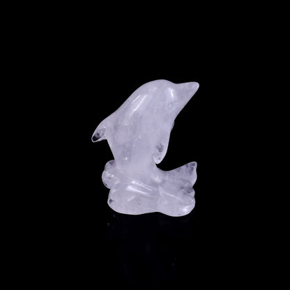 3.0" Angolan Quartz Rock Hand Carved Crystal Dolphin Sculpture