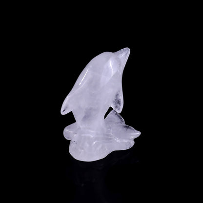 3.0" Angolan Quartz Rock Hand Carved Crystal Dolphin Sculpture