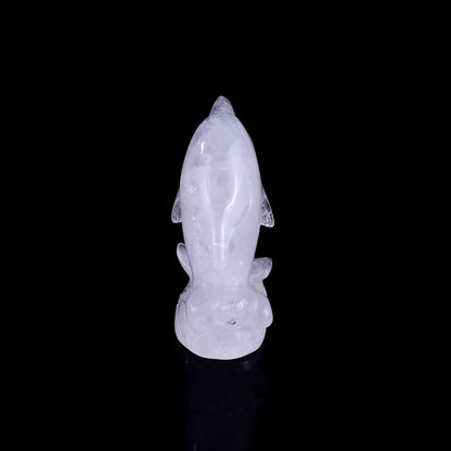 3.0" Angolan Quartz Rock Hand Carved Crystal Dolphin Sculpture