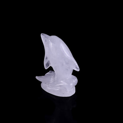 3.0" Angolan Quartz Rock Hand Carved Crystal Dolphin Sculpture