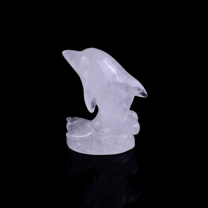 3.0" Angolan Quartz Rock Hand Carved Crystal Dolphin Sculpture