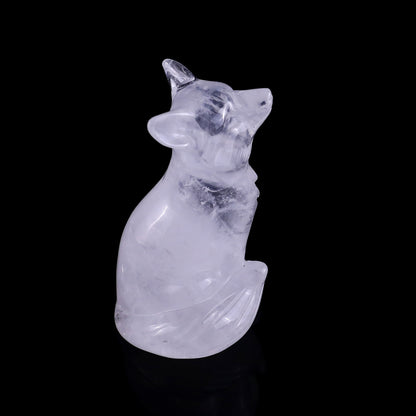 3.0" Angolan Quartz Rock Hand Carved Crystal Fox Sculpture