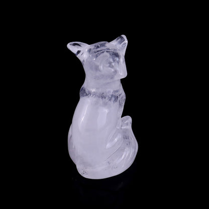 3.0" Angolan Quartz Rock Hand Carved Crystal Fox Sculpture