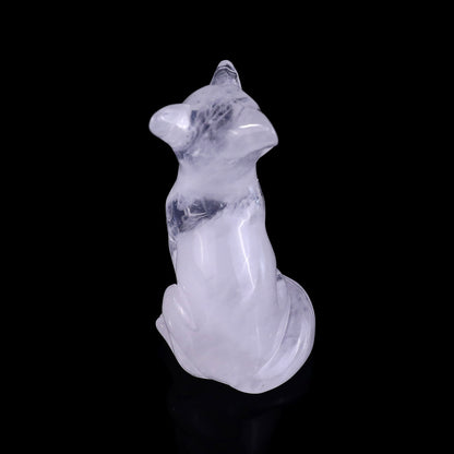 3.0" Angolan Quartz Rock Hand Carved Crystal Fox Sculpture