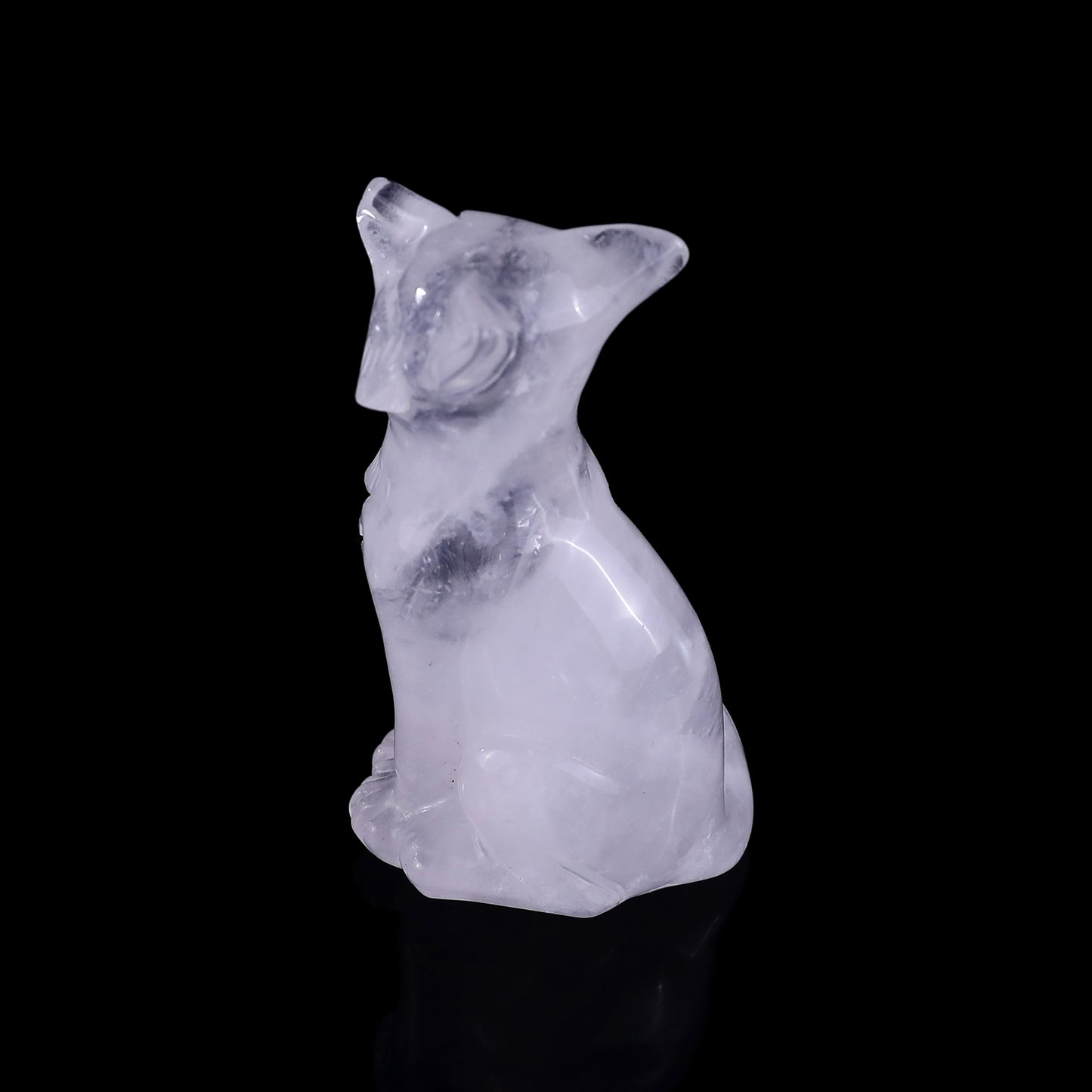 3.0" Angolan Quartz Rock Hand Carved Crystal Fox Sculpture