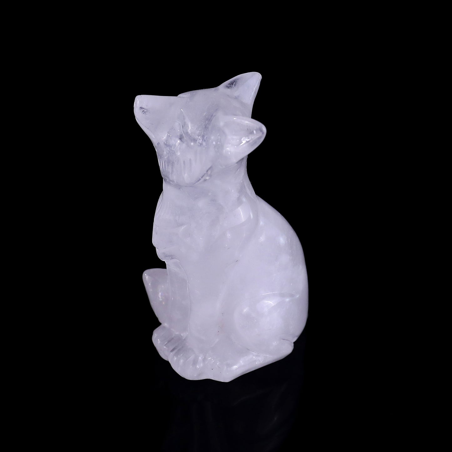 3.0" Angolan Quartz Rock Hand Carved Crystal Fox Sculpture