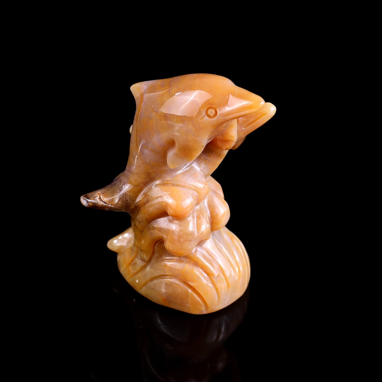 3.2" Chalcedony Hand Carved Crystal Dolphins Sculpture