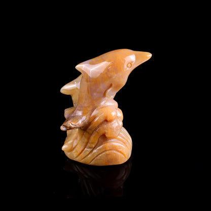 3.2" Chalcedony Hand Carved Crystal Dolphins Sculpture