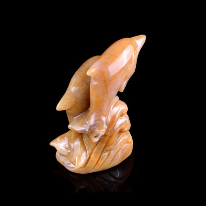 3.2" Chalcedony Hand Carved Crystal Dolphins Sculpture