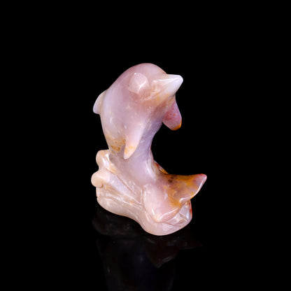 3.0" Chalcedony Hand Carved Crystal Dolphin Sculpture