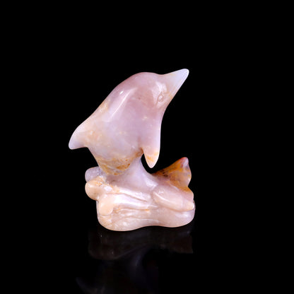 3.0" Chalcedony Hand Carved Crystal Dolphin Sculpture