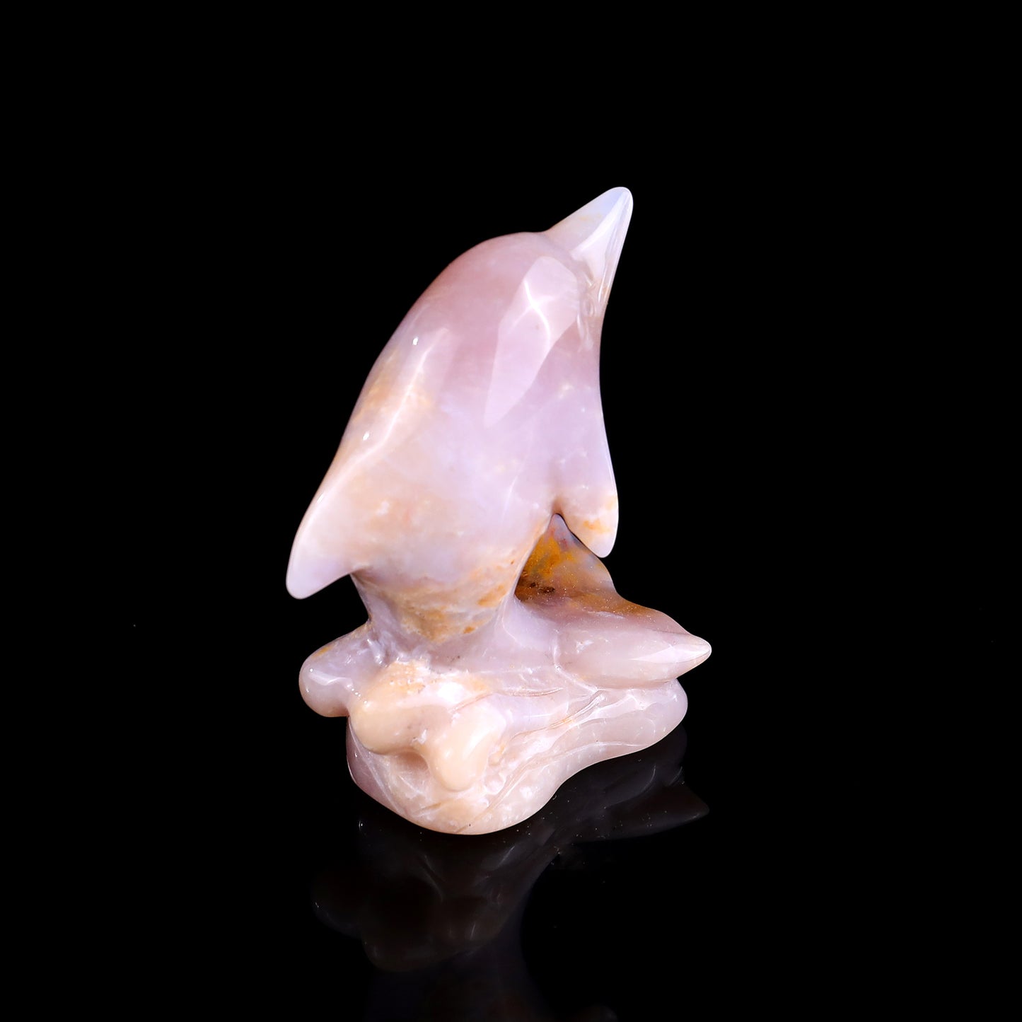 3.0" Chalcedony Hand Carved Crystal Dolphin Sculpture