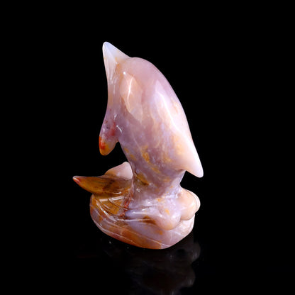 3.0" Chalcedony Hand Carved Crystal Dolphin Sculpture