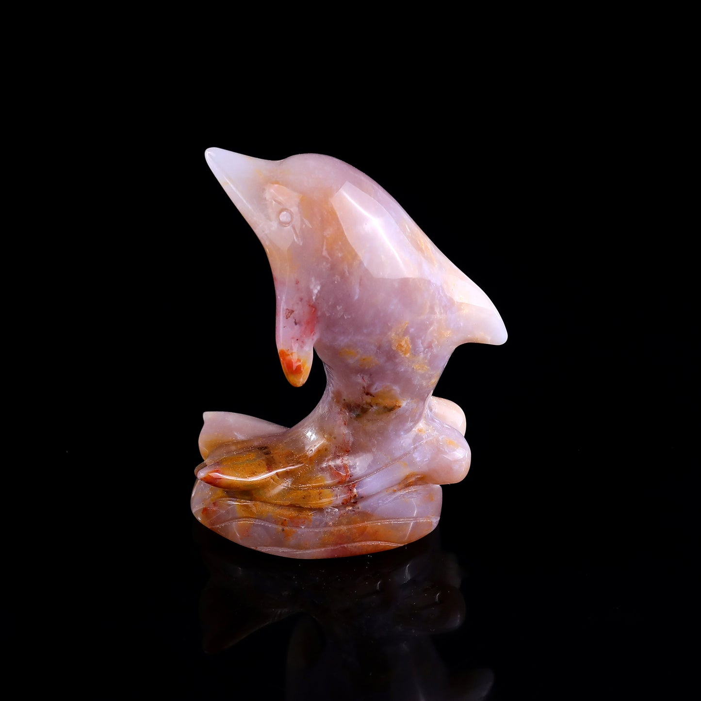 3.0" Chalcedony Hand Carved Crystal Dolphin Sculpture