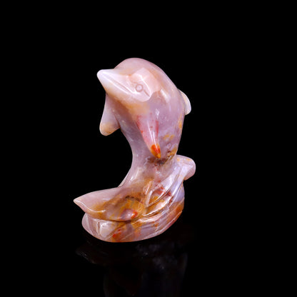 3.0" Chalcedony Hand Carved Crystal Dolphin Sculpture