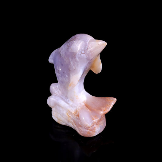 3.0" Chalcedony Hand Carved Crystal Dolphin Sculpture