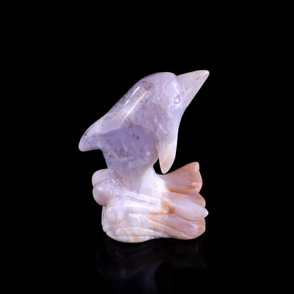 3.0" Chalcedony Hand Carved Crystal Dolphin Sculpture