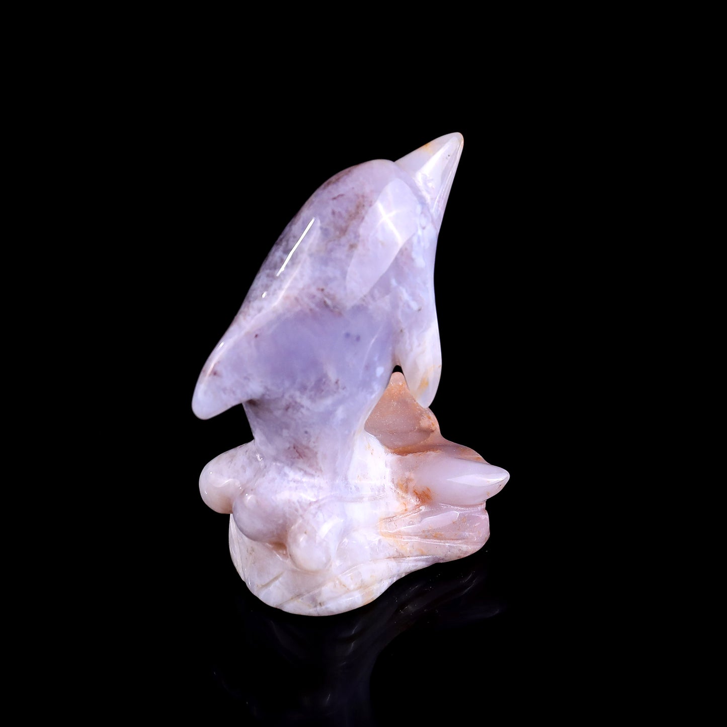 3.0" Chalcedony Hand Carved Crystal Dolphin Sculpture