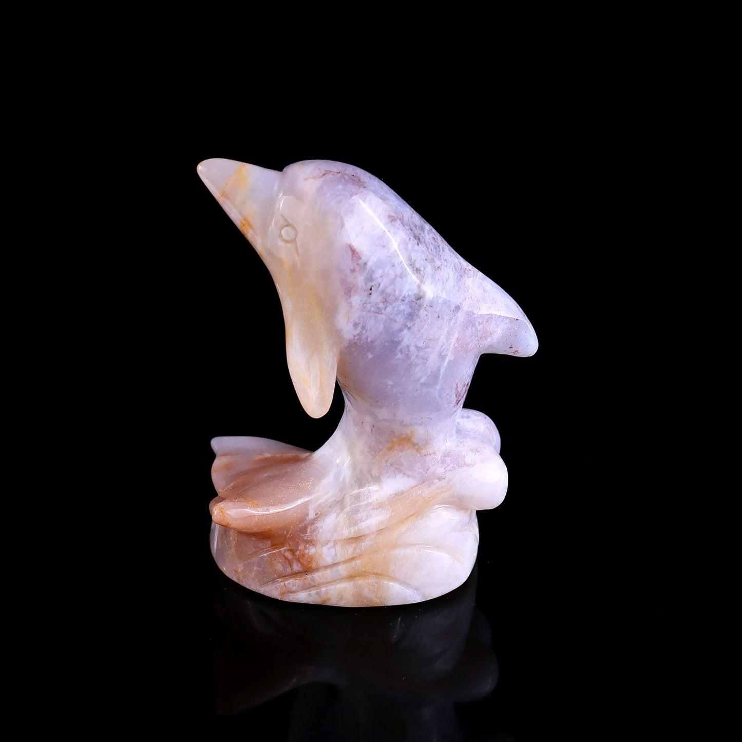 3.0" Chalcedony Hand Carved Crystal Dolphin Sculpture