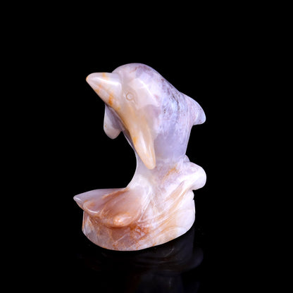 3.0" Chalcedony Hand Carved Crystal Dolphin Sculpture