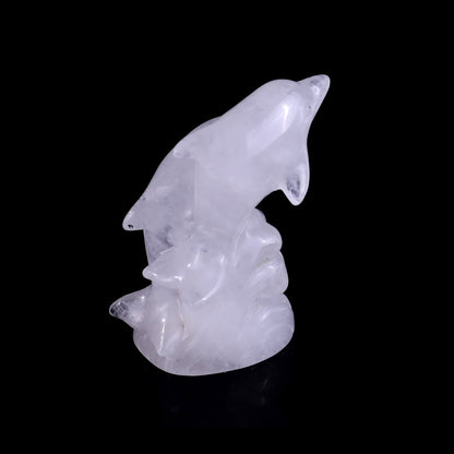 3.2" Angolan Quartz Rock Hand Carved Crystal Dolphins Sculpture