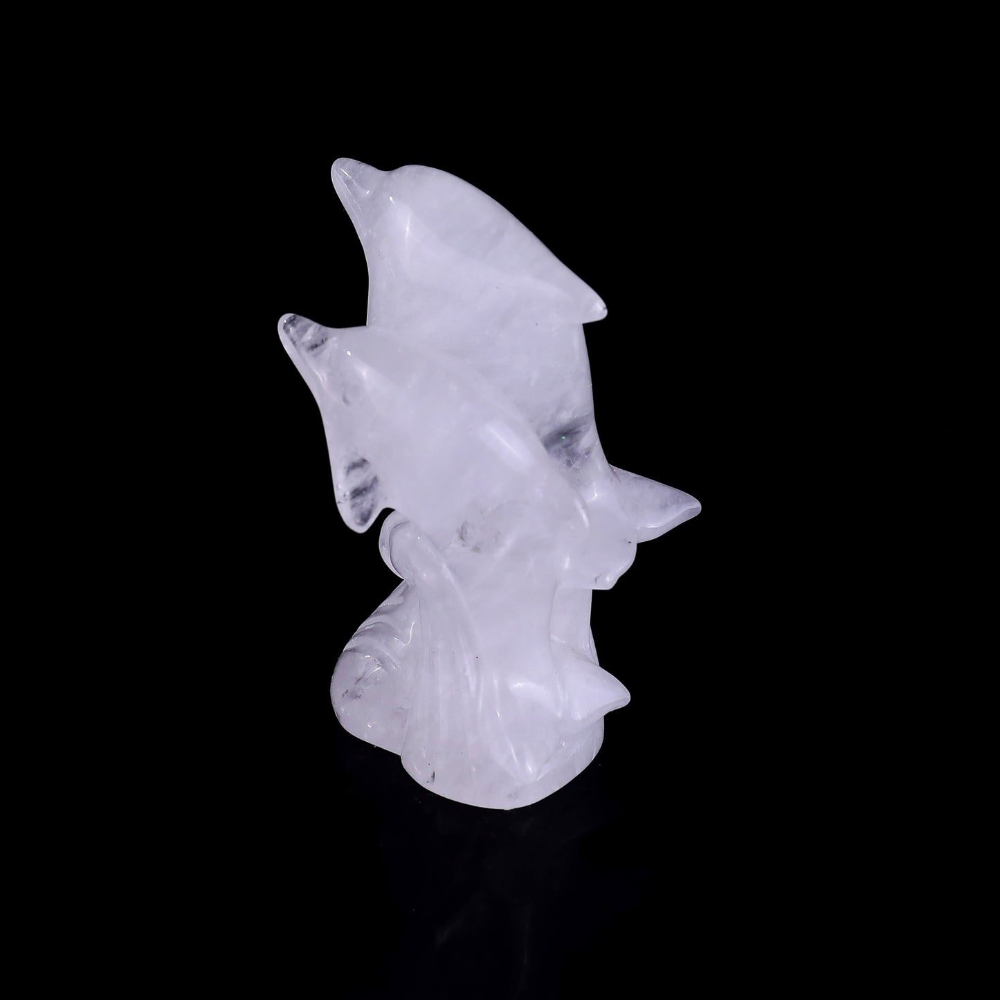 3.2" Angolan Quartz Rock Hand Carved Crystal Dolphins Sculpture