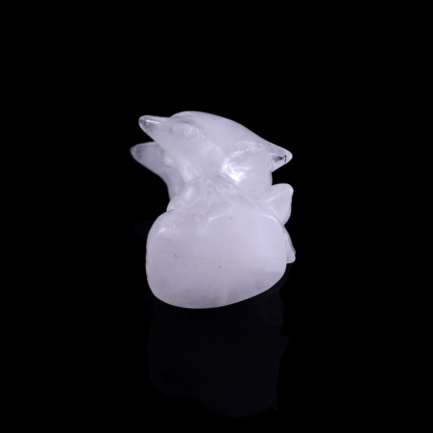 3.2" Angolan Quartz Rock Hand Carved Crystal Dolphins Sculpture