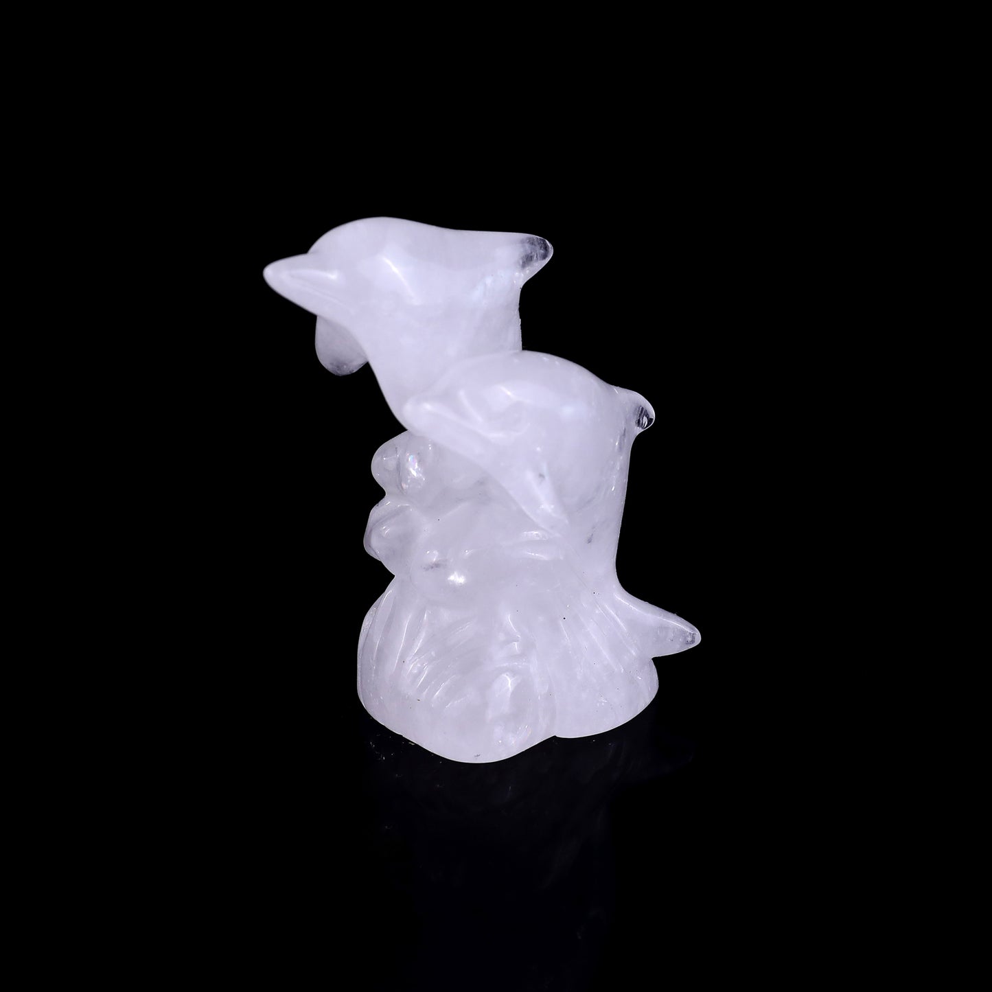 3.2" Angolan Quartz Rock Hand Carved Crystal Dolphins Sculpture