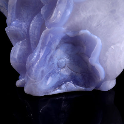 6.0" Blue Crazy Lace Agate Hand Carved Crystal Lotus and Butterfly Sculpture