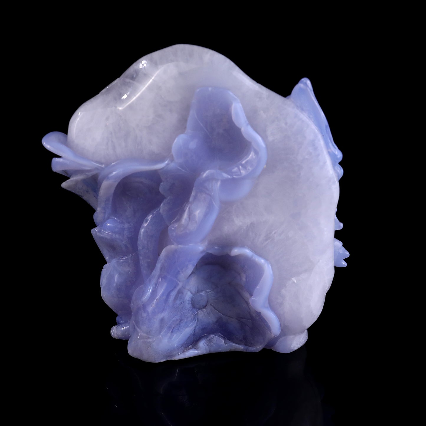 6.0" Blue Crazy Lace Agate Hand Carved Crystal Lotus and Butterfly Sculpture