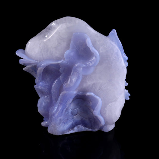 6.0" Blue Crazy Lace Agate Hand Carved Crystal Lotus and Butterfly Sculpture