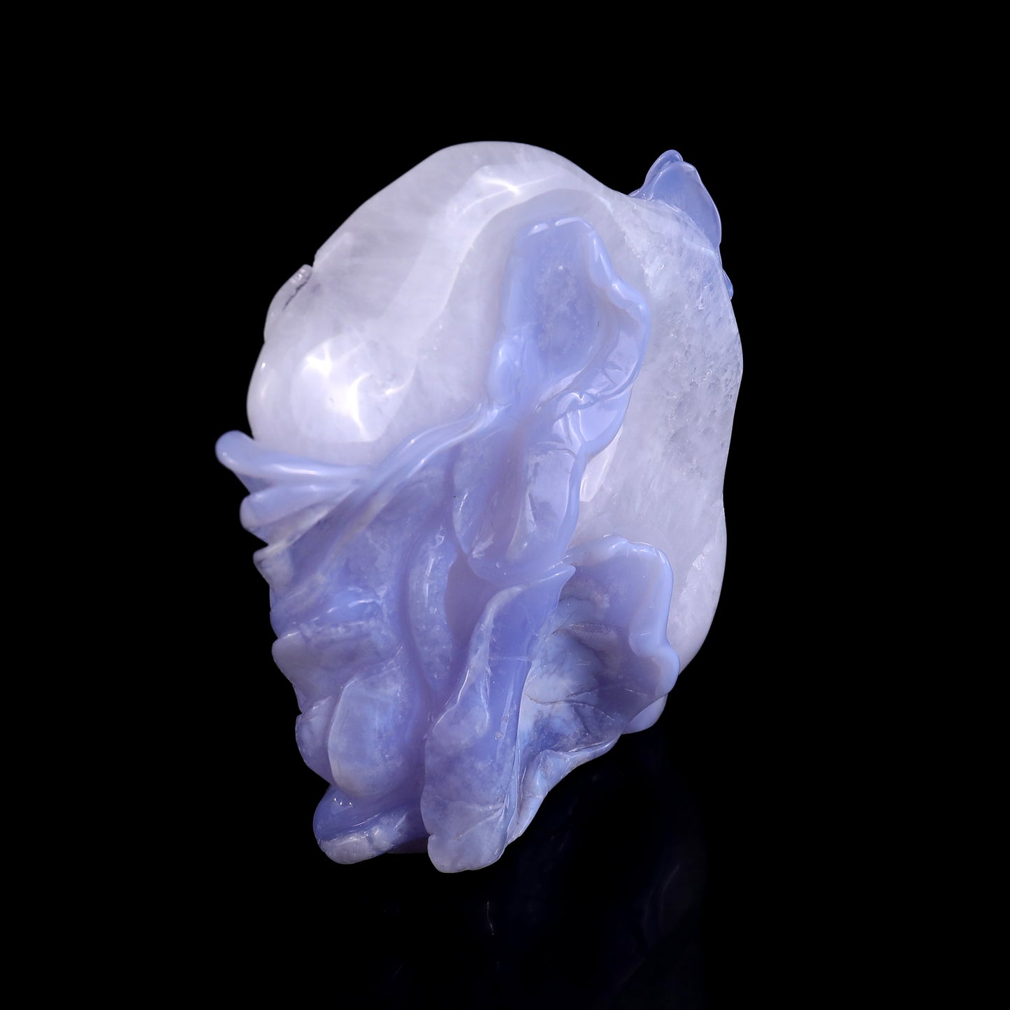 6.0" Blue Crazy Lace Agate Hand Carved Crystal Lotus and Butterfly Sculpture