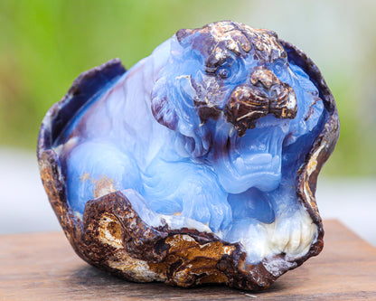 7.9" Blue Chalcedony Hand Carved Crystal Tiger Sculpture