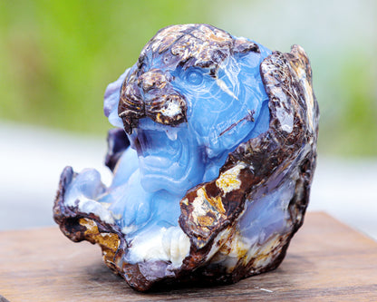 7.9" Blue Chalcedony Hand Carved Crystal Tiger Sculpture