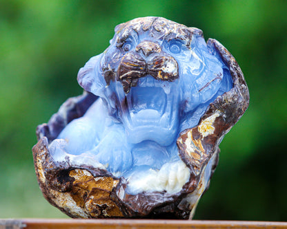 7.9" Blue Chalcedony Hand Carved Crystal Tiger Sculpture