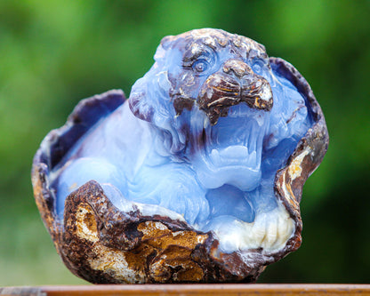 7.9" Blue Chalcedony Hand Carved Crystal Tiger Sculpture