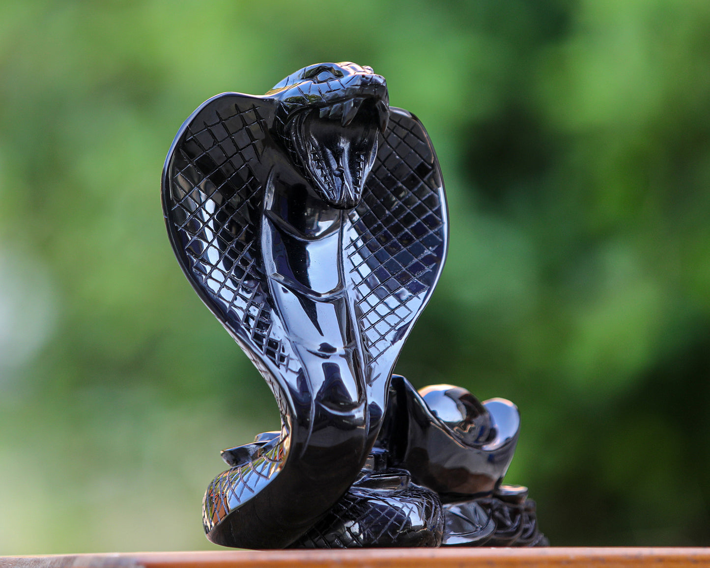 Amazing 9.0" Black Obsidian Hand Carved Crystal Snake Sculpture