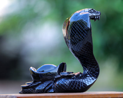 Amazing 9.0" Black Obsidian Hand Carved Crystal Snake Sculpture