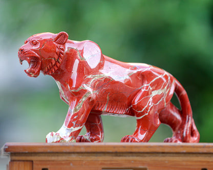 Amazing 11.0" Red Jasper Hand Carved Crystal Tiger Sculpture