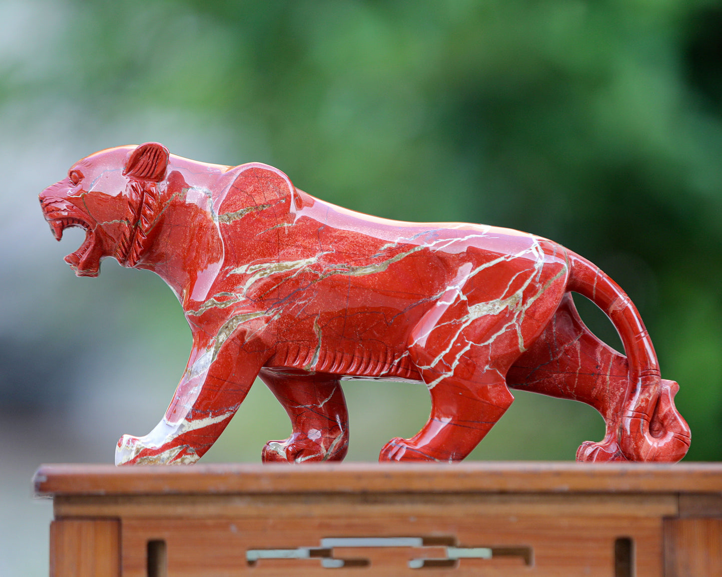 Amazing 11.0" Red Jasper Hand Carved Crystal Tiger Sculpture