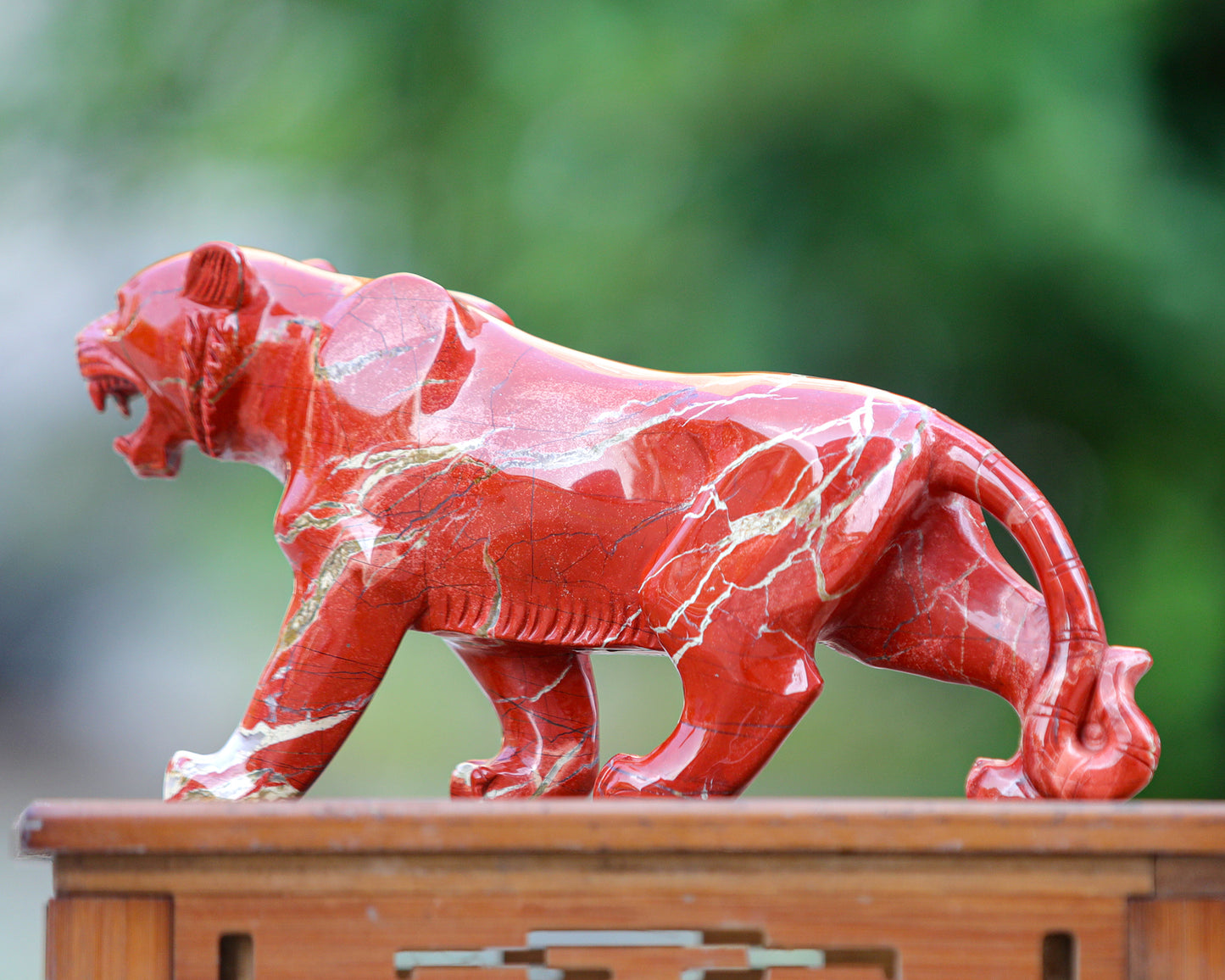 Amazing 11.0" Red Jasper Hand Carved Crystal Tiger Sculpture