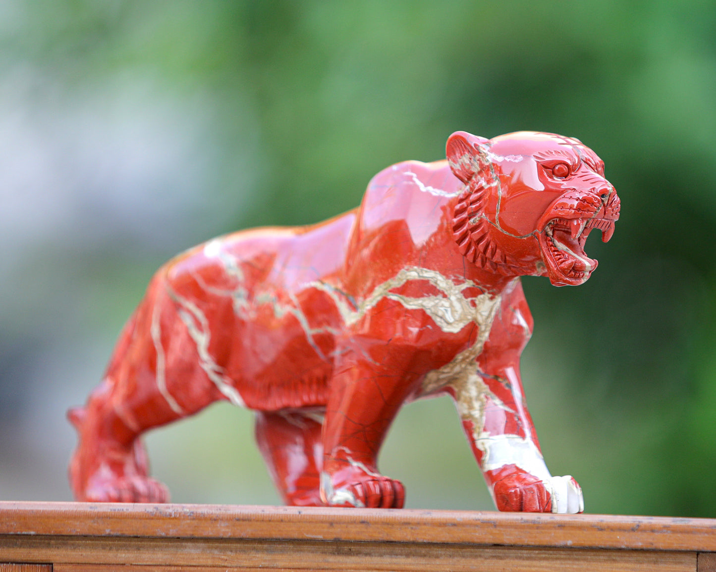 Amazing 11.0" Red Jasper Hand Carved Crystal Tiger Sculpture