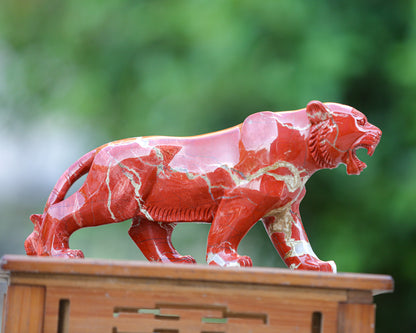 Amazing 11.0" Red Jasper Hand Carved Crystal Tiger Sculpture