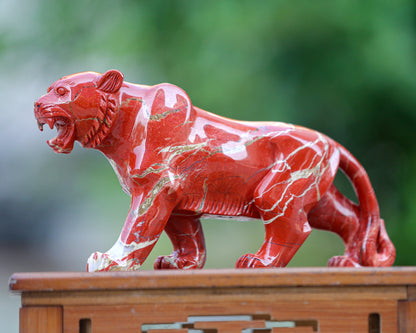 Amazing 11.0" Red Jasper Hand Carved Crystal Tiger Sculpture