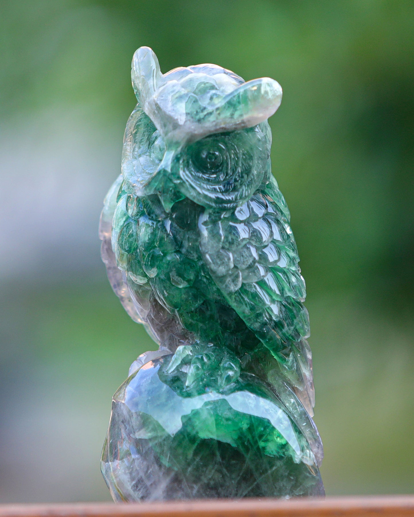 6.9" Fluorite Hand Carved Crystal Owl Sculpture