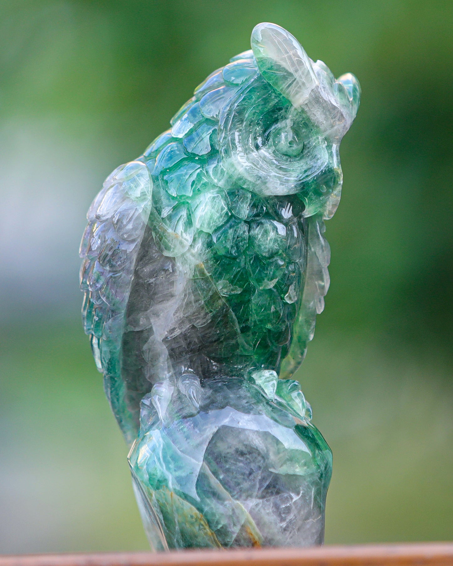 6.9" Fluorite Hand Carved Crystal Owl Sculpture